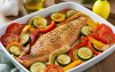 Recette légère de truite au four avec tomates, poivrons et courgette