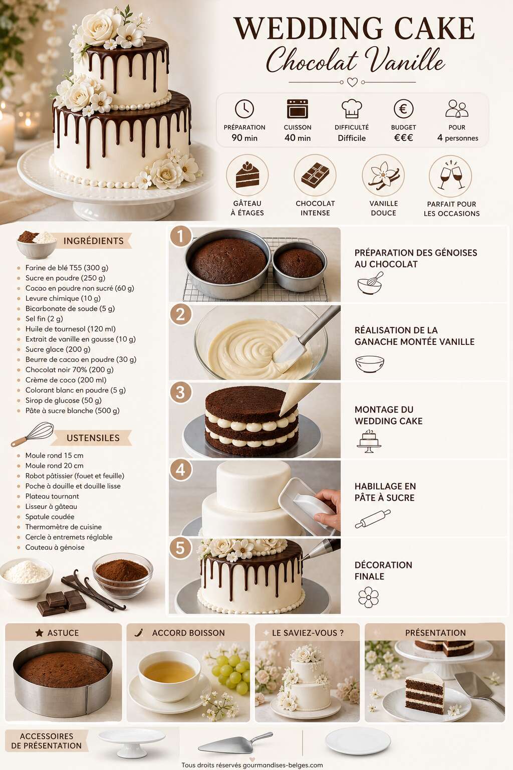 Fiche recette Recette de wedding cake chocolat vanille