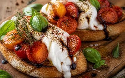 Recette de bruschettas aux tomates cerises rôties et burrata