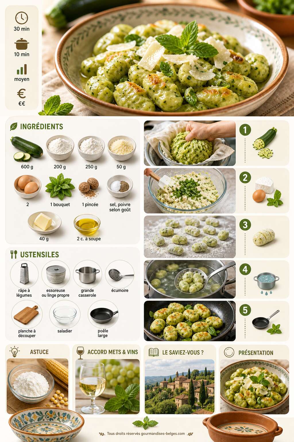 Fiche recette Recette de gnocchis de courgette &agrave; la menthe : frais et savoureux