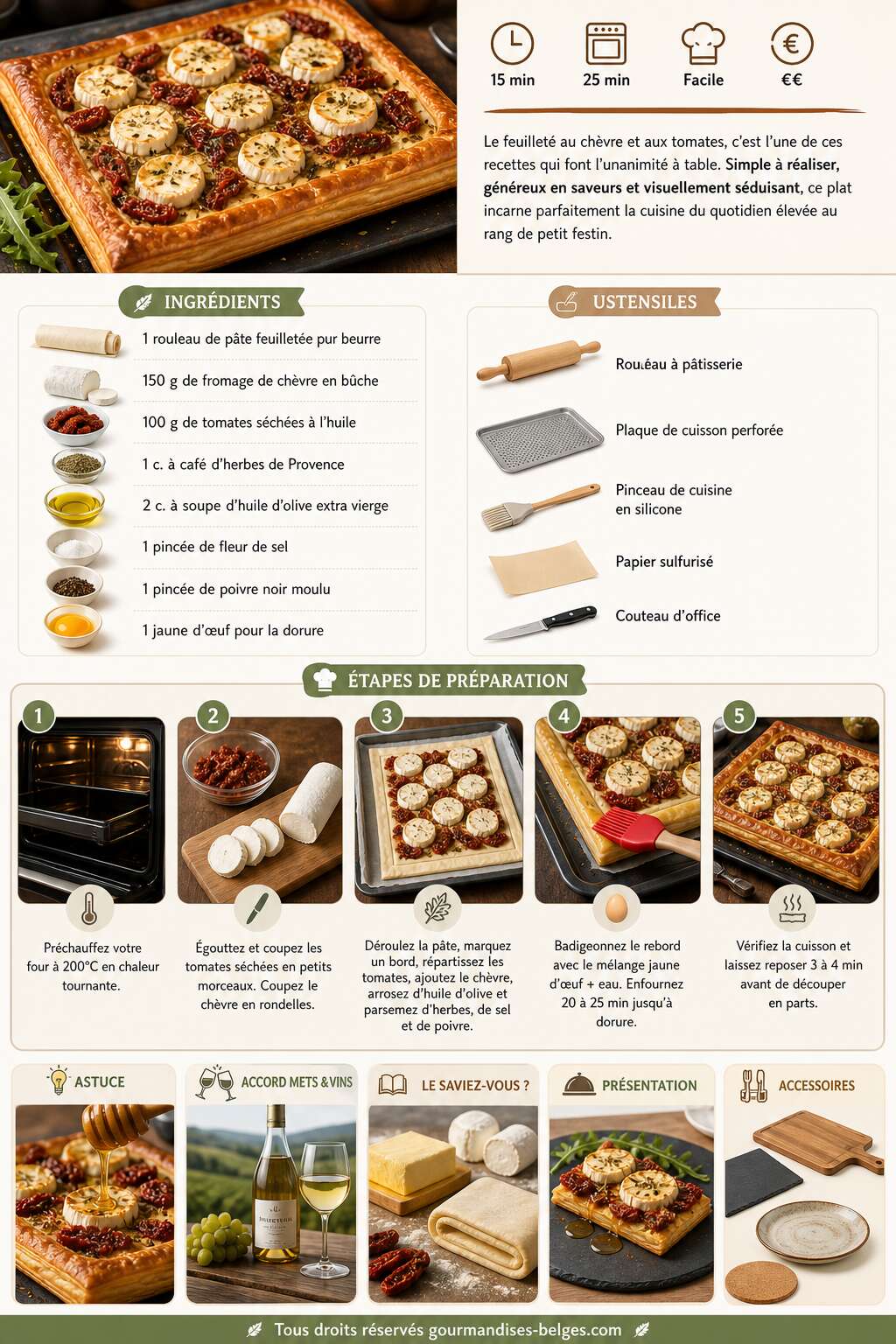 Fiche recette Recette de feuillet&eacute; au ch&egrave;vre et aux tomates : simple et savoureux