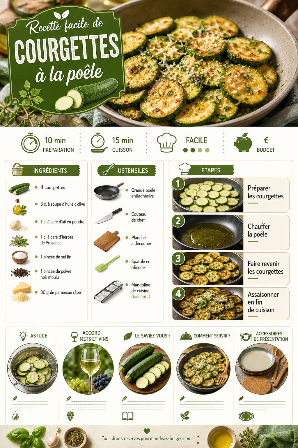 Fiche recette Recette facile de courgettes &agrave; la po&ecirc;le