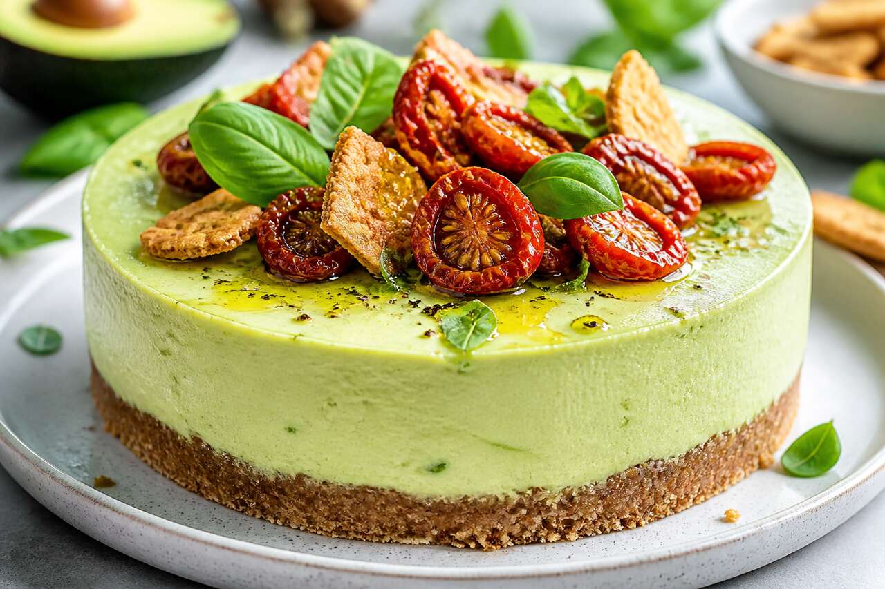 Recette de cheesecake &agrave; l'avocat et tomate confite