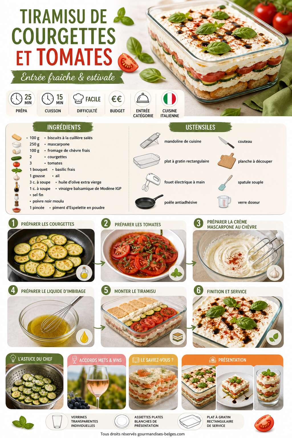 Fiche recette Recette du tiramisu de courgettes et tomates