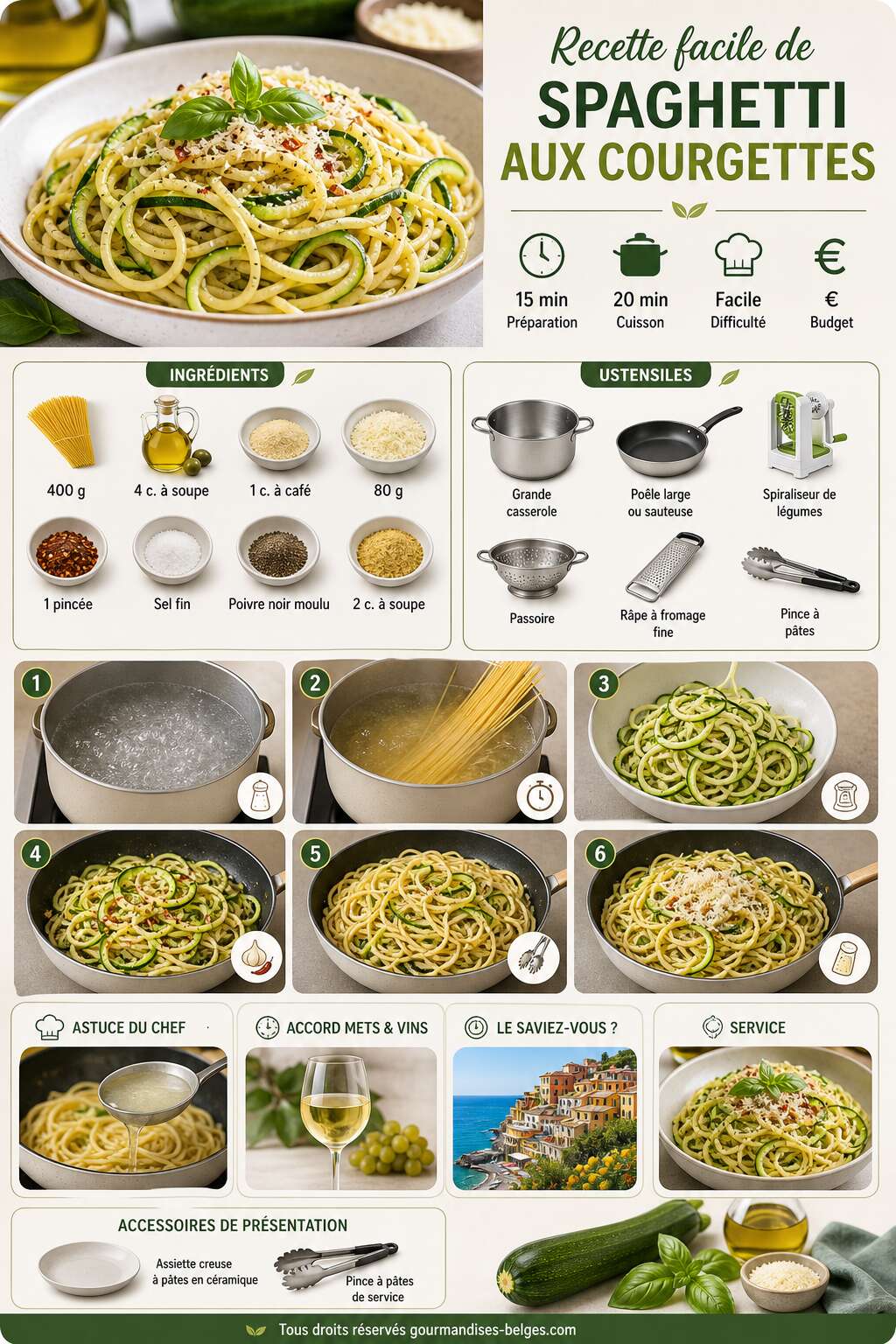 Fiche recette Recette facile de spaghetti aux courgettes