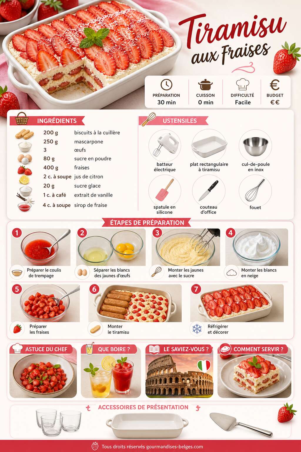 Fiche recette Recette facile du tiramisu aux fraises Fiche recette Recette facile du tiramisu aux fraises
