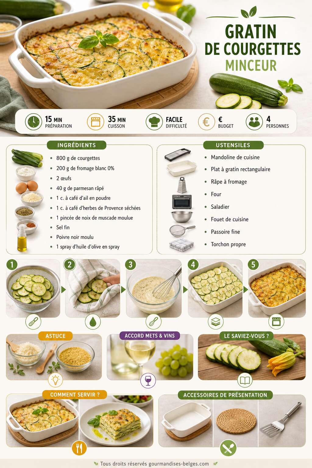 Fiche recette Recette l&eacute;g&egrave;re de gratin de courgettes minceur