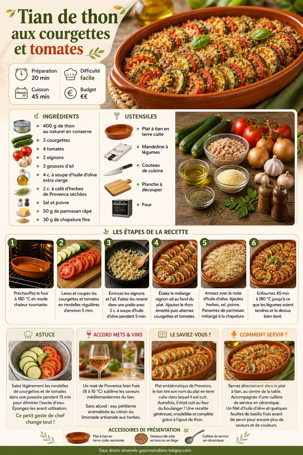 Fiche recette Recette du tian de thon aux courgettes et tomates