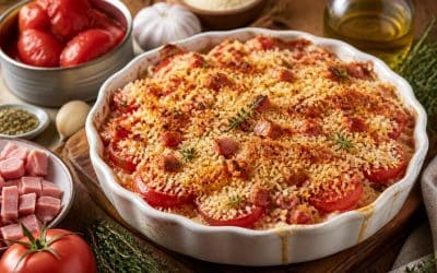 Recette du gratin croustillant de tomates au jambon
