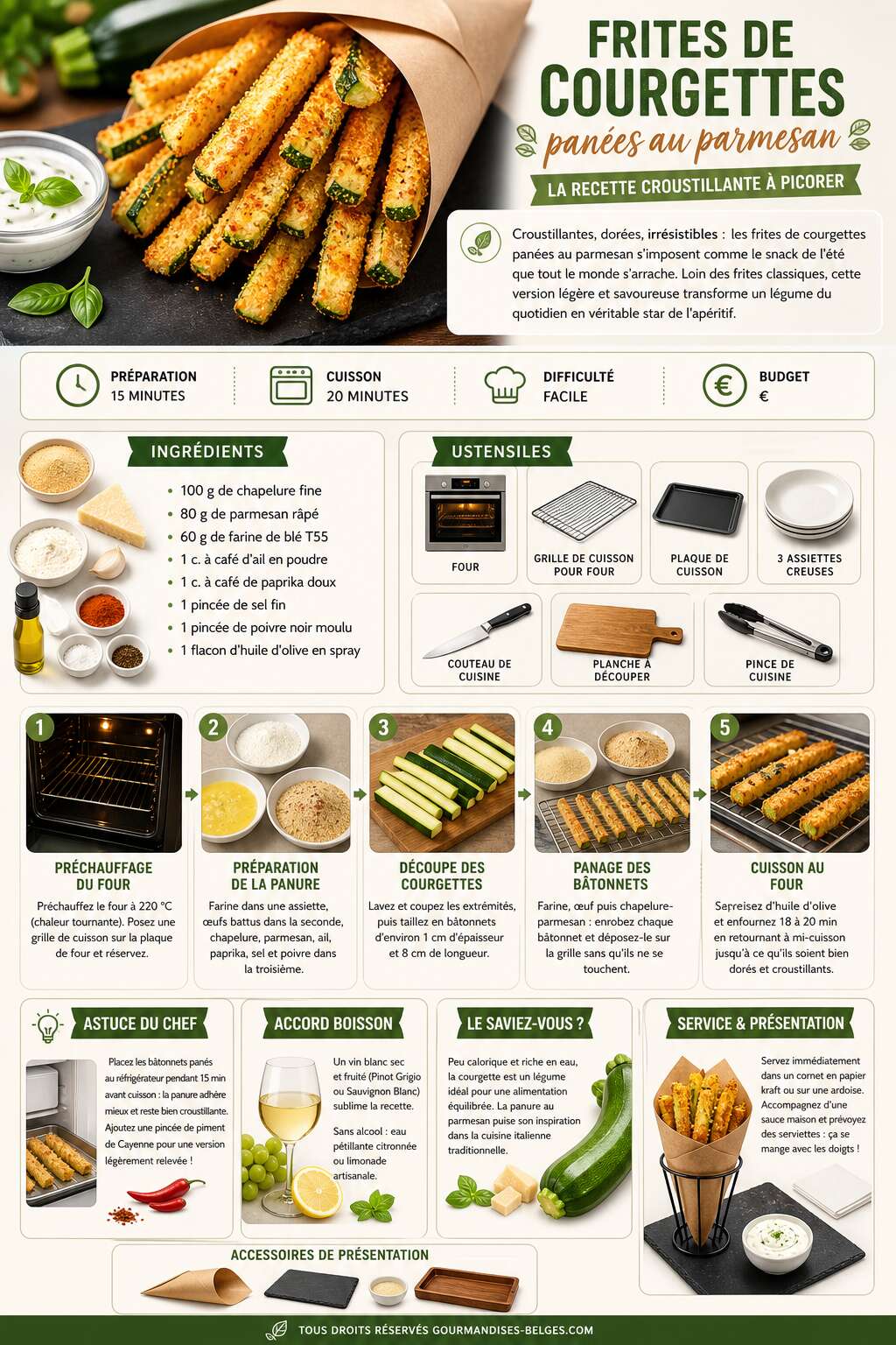 Fiche recette Frites de courgettes pan&eacute;es au parmesan : la recette croustillante &agrave; picorer