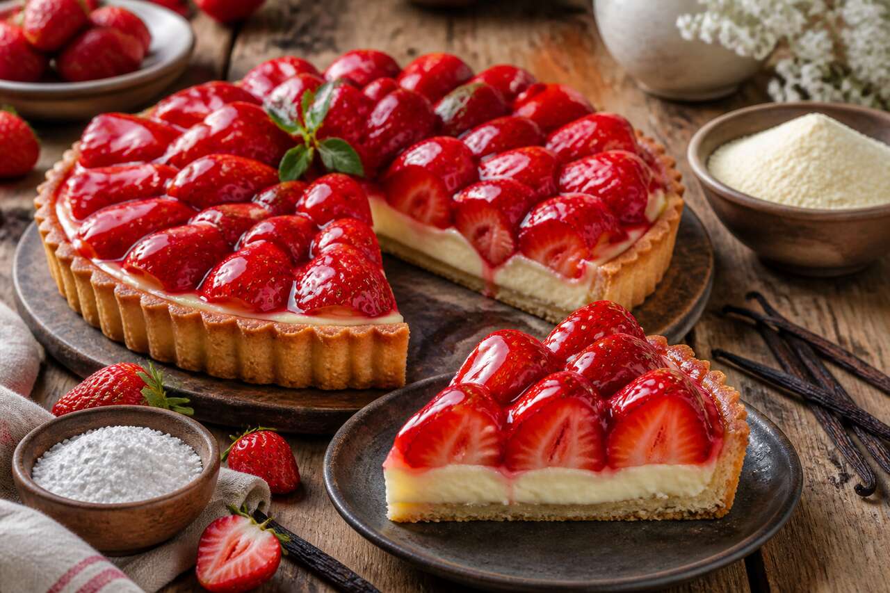 Recette de tarte aux fraises au coulis de fraise