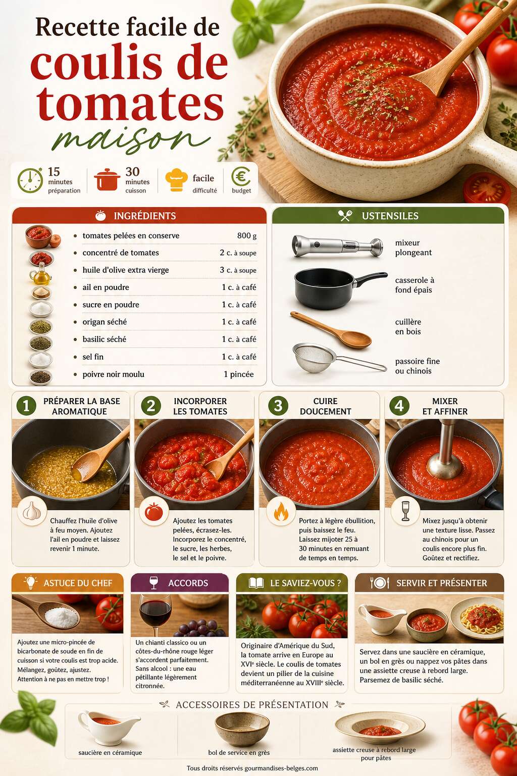 Fiche recette Recette facile de coulis de tomates maison
