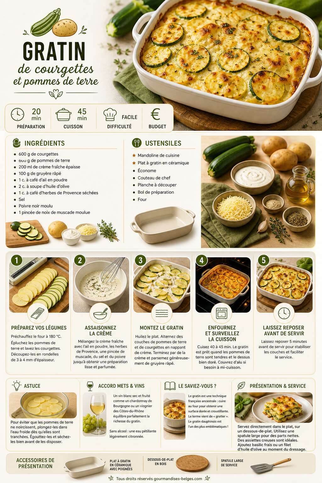 Fiche recette Recette facile de gratin de courgettes et pommes de terre