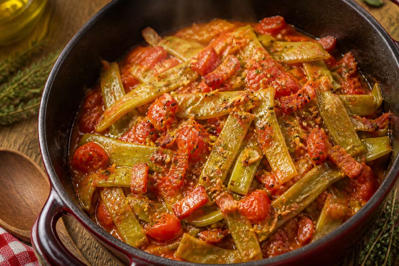 Recette de haricots plats à la tomate et au lard