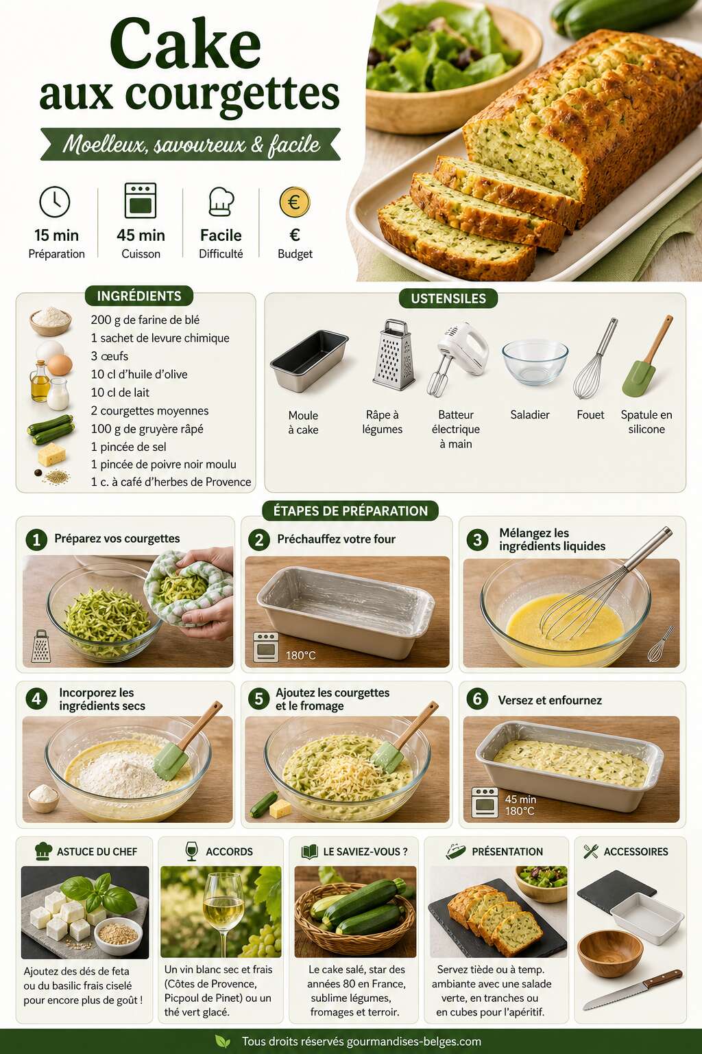 Fiche recette Cake aux courgettes moelleux : la recette facile et gourmande