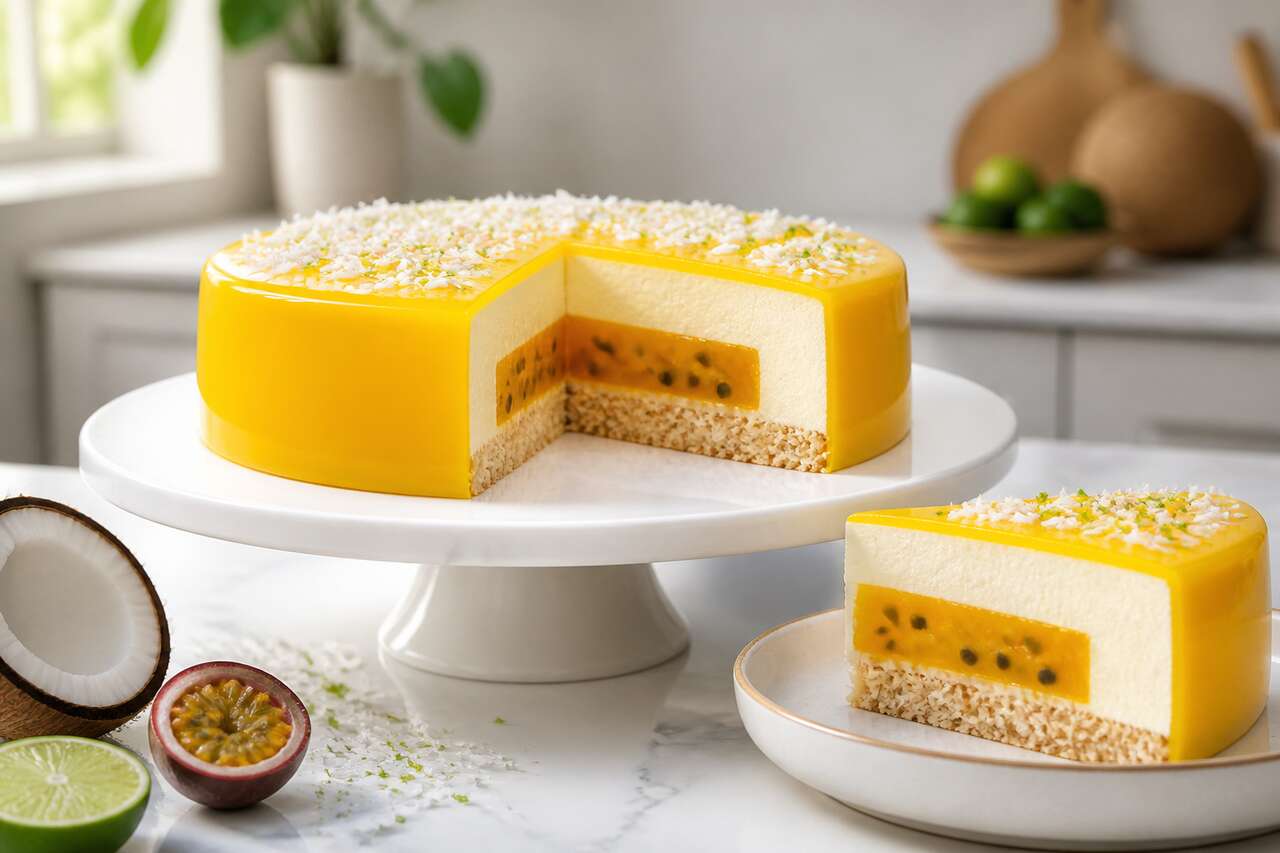 Recette d'entremets coco, mangue et passion