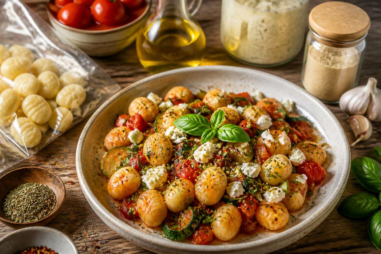 Gnocchis tomate, courgette et sauce &agrave; la feta : une recette gourmande et facile