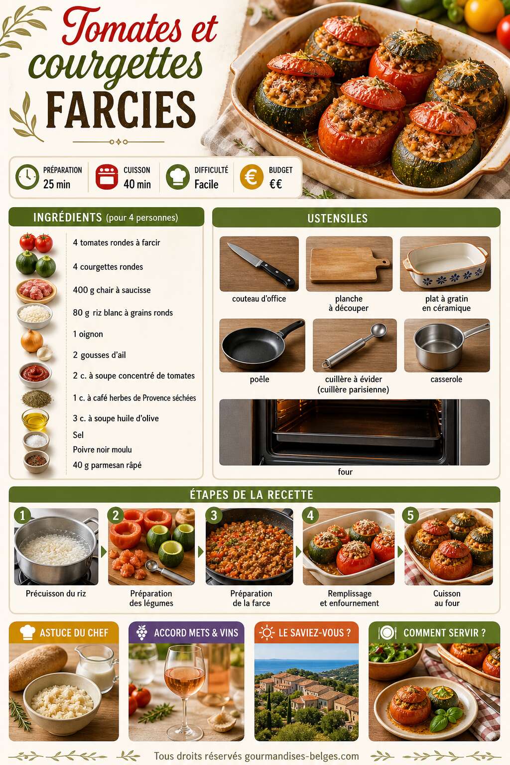 Fiche recette Recette facile de tomates et courgettes farcies