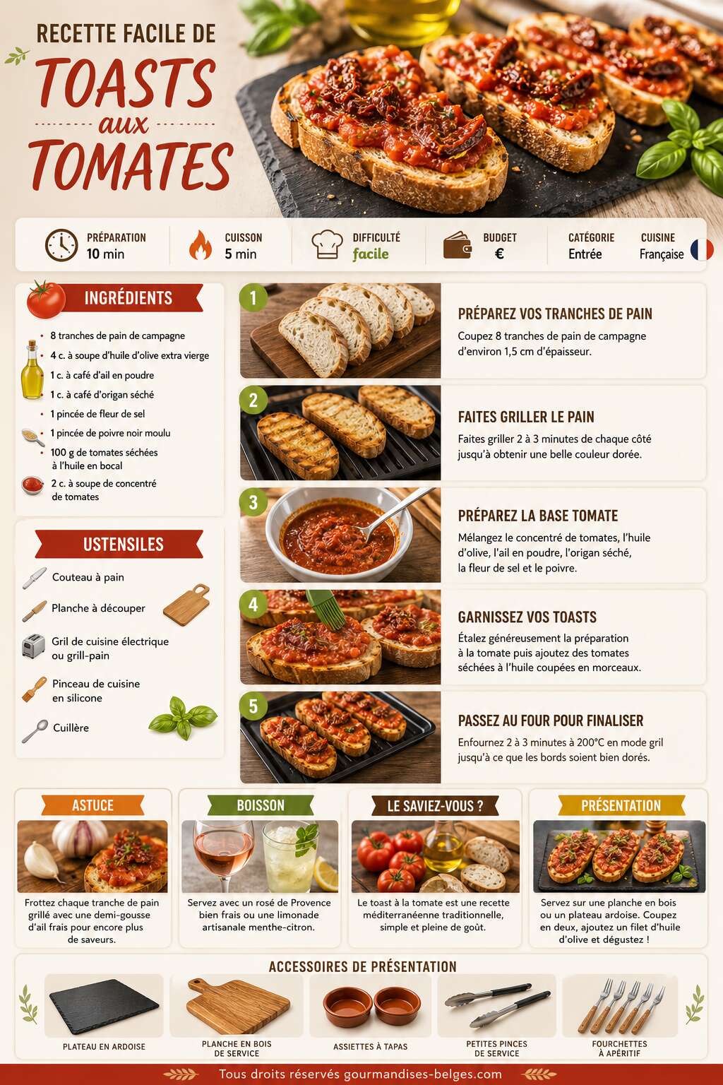 Fiche recette Recette facile de toasts aux tomates