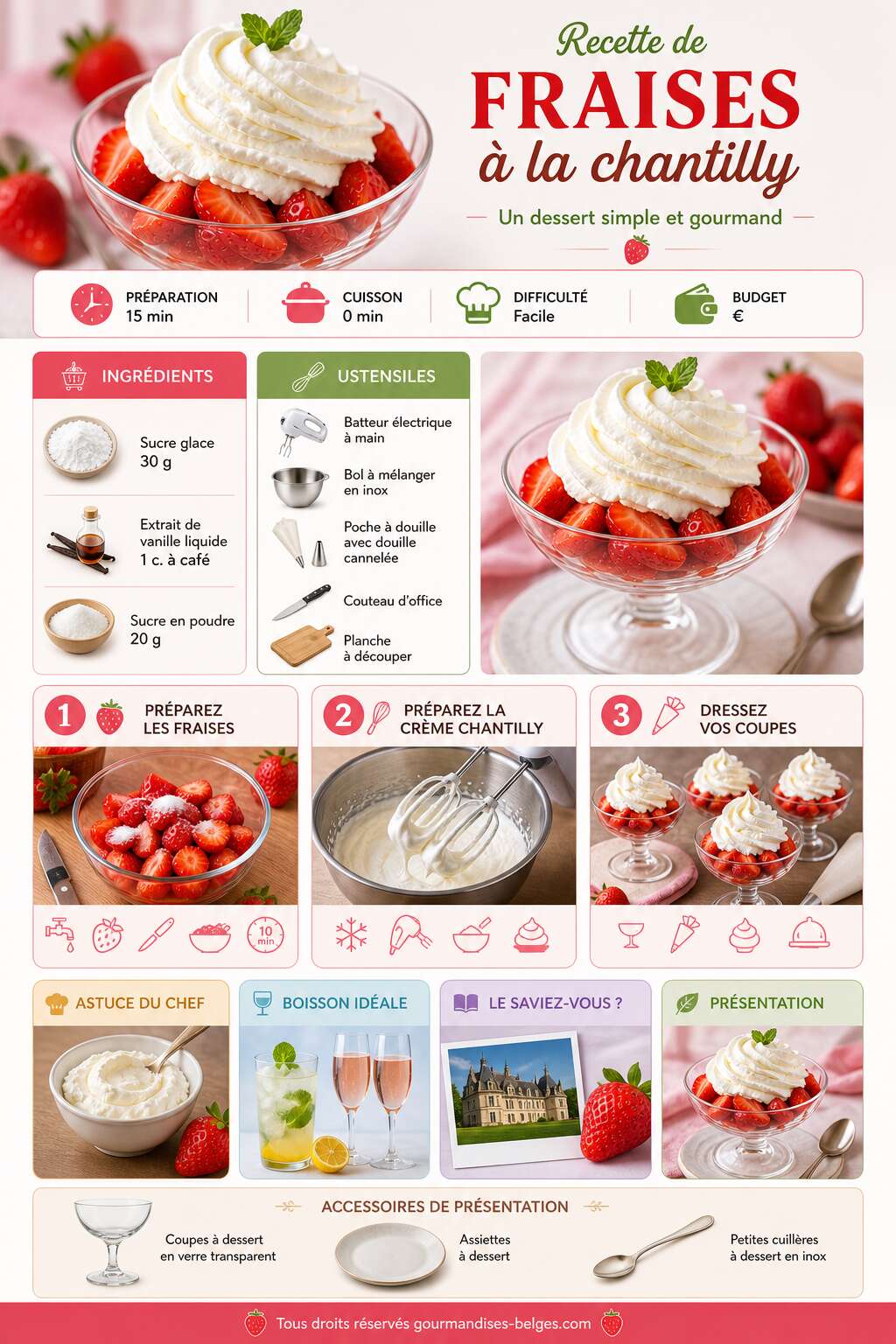 Fiche recette Recette de fraises à la chantilly : un dessert simple et gourmand Fiche recette Recette de fraises à la chantilly : un dessert simple et gourmand
