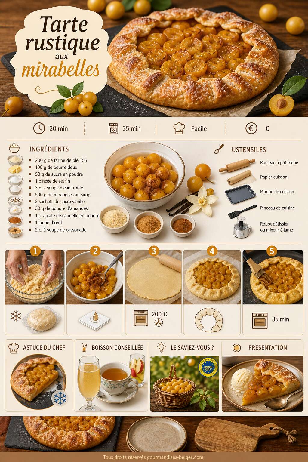 Fiche recette Recette de tarte rustique aux mirabelles Fiche recette Recette de tarte rustique aux mirabelles
