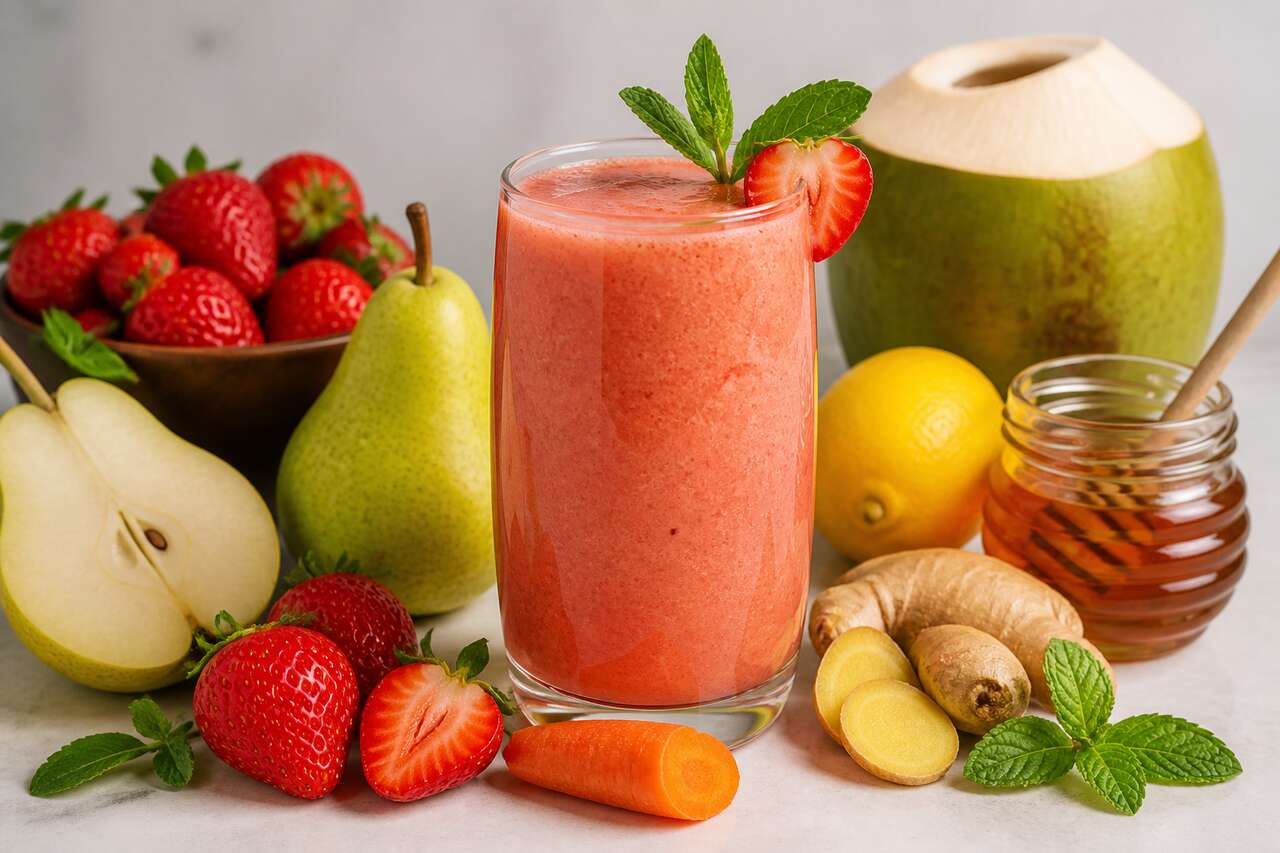 Recette de jus de fraises et de poires frais et vitaminé