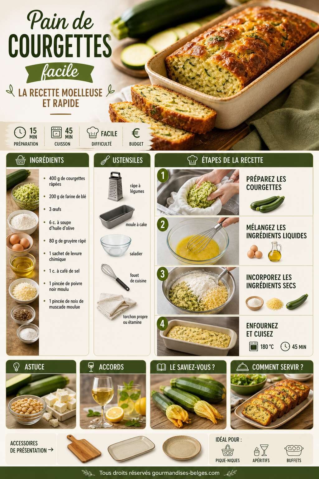 Fiche recette Pain de courgettes facile : la recette moelleuse et rapide