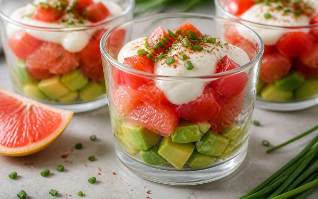 Recette de verrines d'avocats au pamplemousse et à la tomate