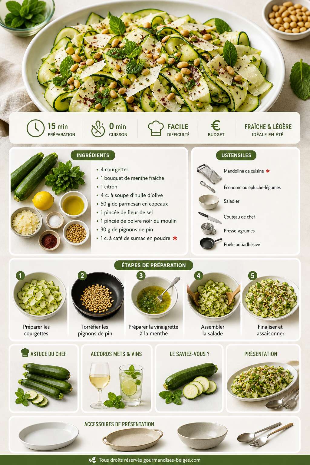 Fiche recette Recette facile de salade de courgettes crues &agrave; la menthe