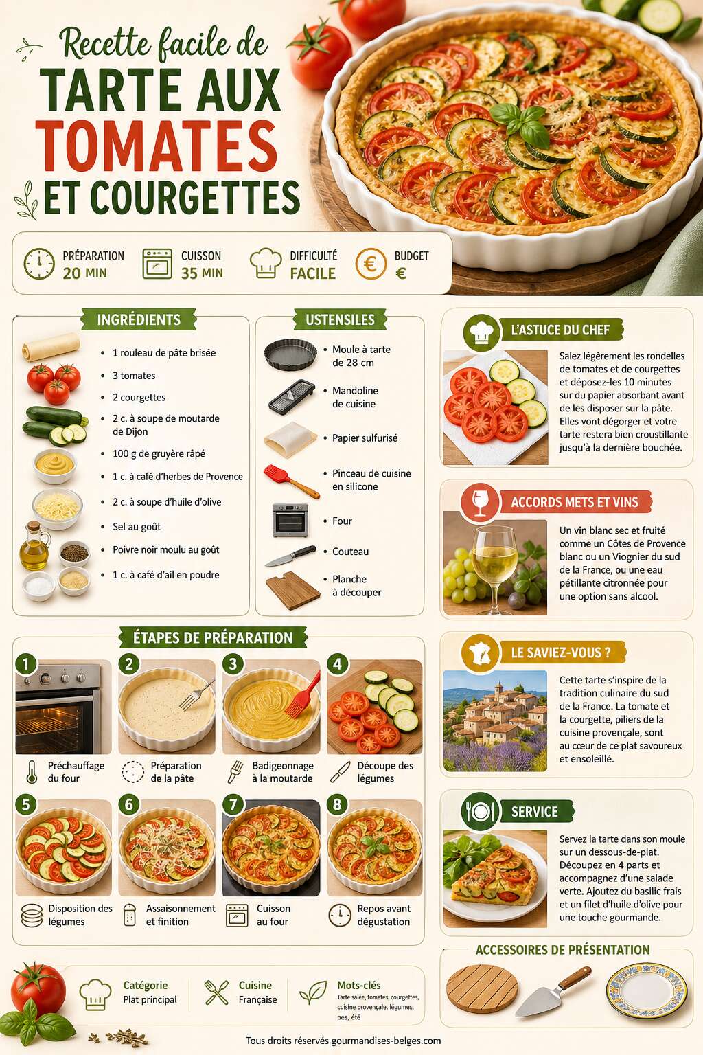 Fiche recette Recette facile de tarte aux tomates et courgettes
