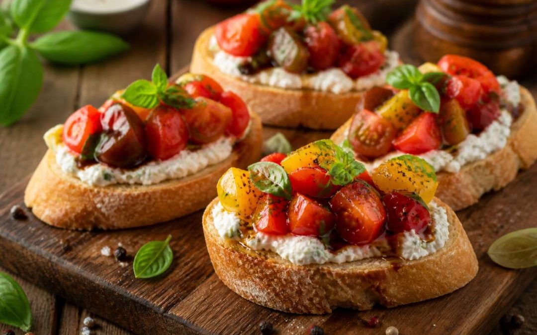 Recette de bruschetta aux tomates, basilic et Boursin