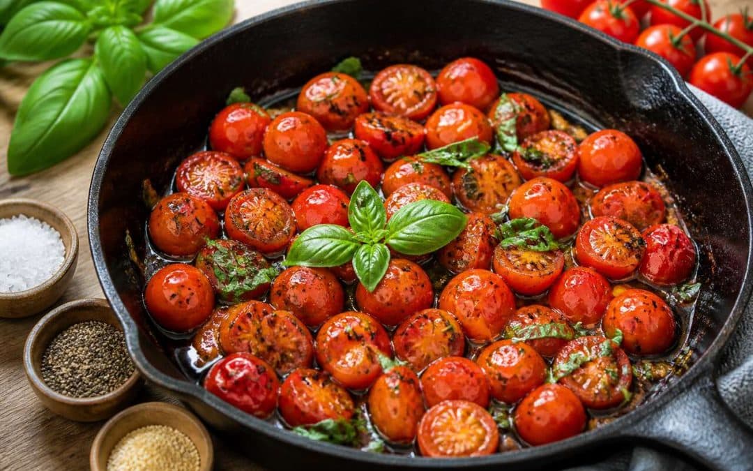 Recette facile de tomates cerises poêlées au basilic