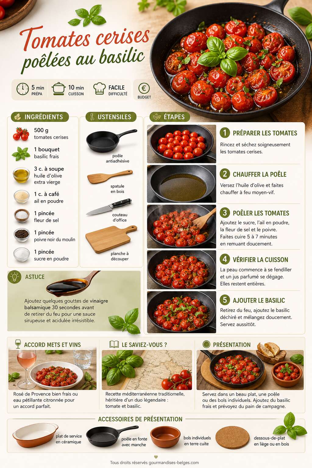 Fiche recette Recette facile de tomates cerises po&ecirc;l&eacute;es au basilic