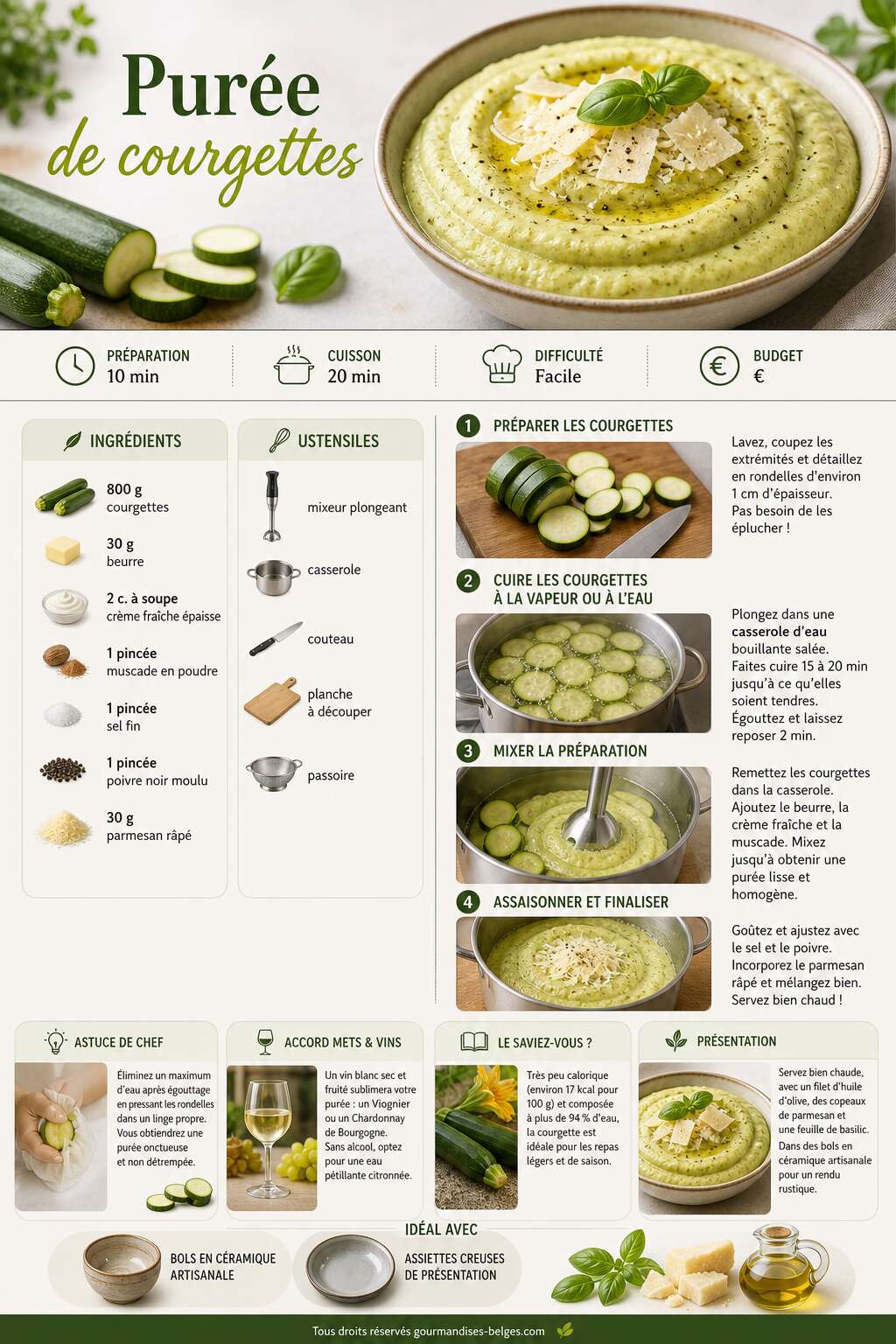 Fiche recette Recette facile de pur&eacute;e de courgettes