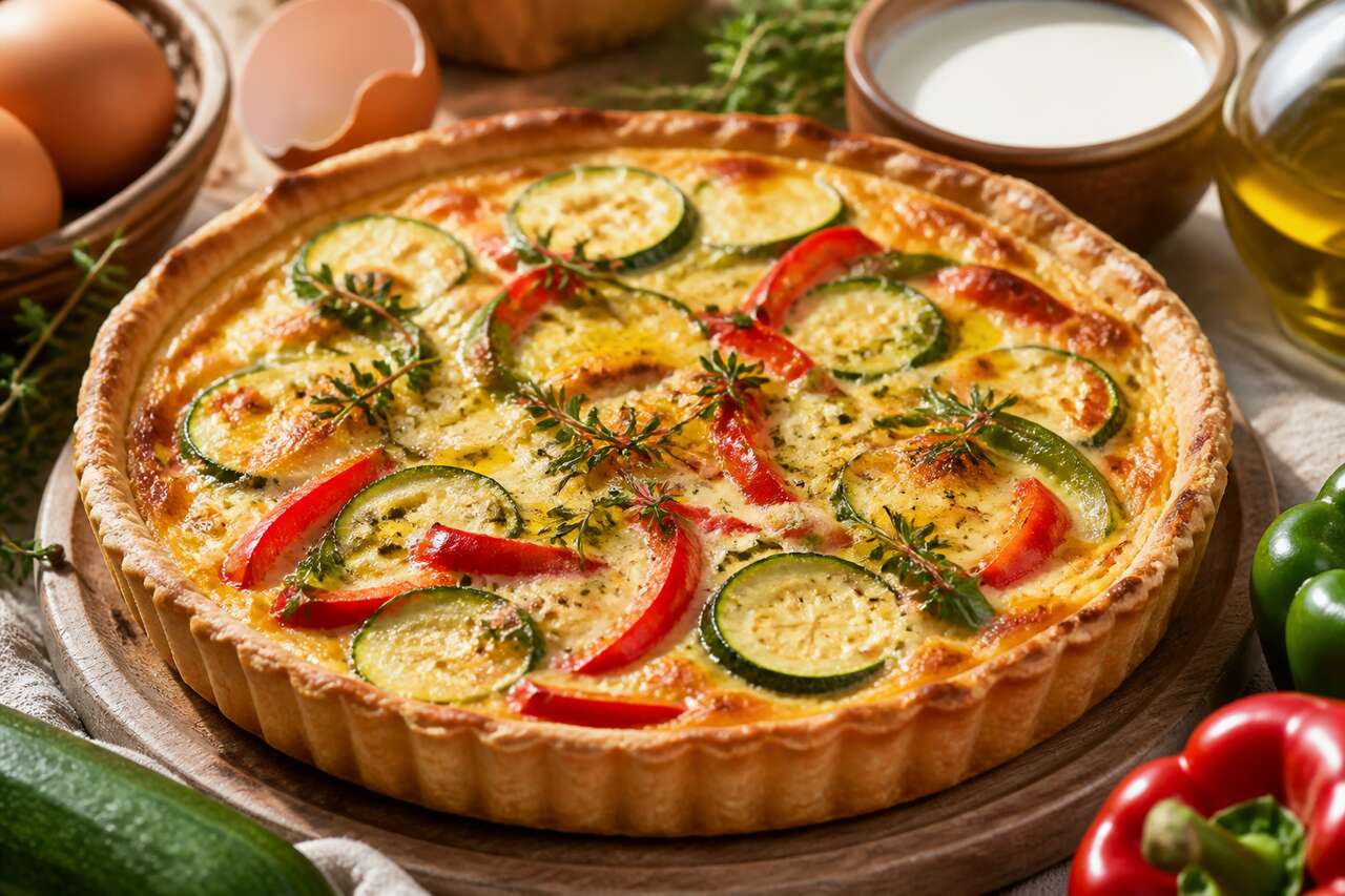 Recette de quiche aux courgettes et poivrons facile et savoureuse