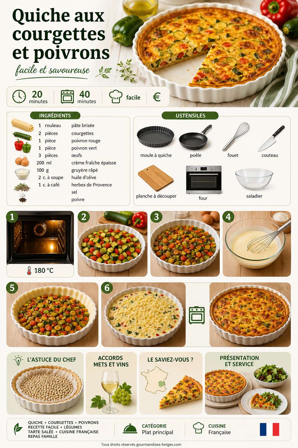 Fiche recette Recette de quiche aux courgettes et poivrons facile et savoureuse