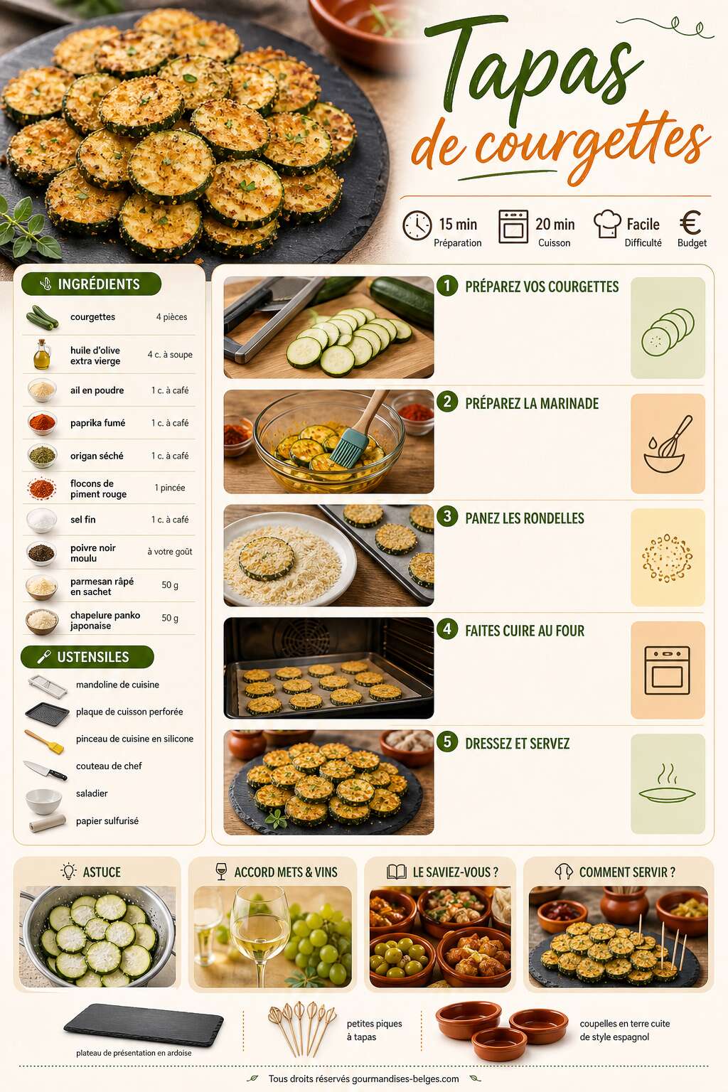 Fiche recette Recette facile de tapas de courgettes
