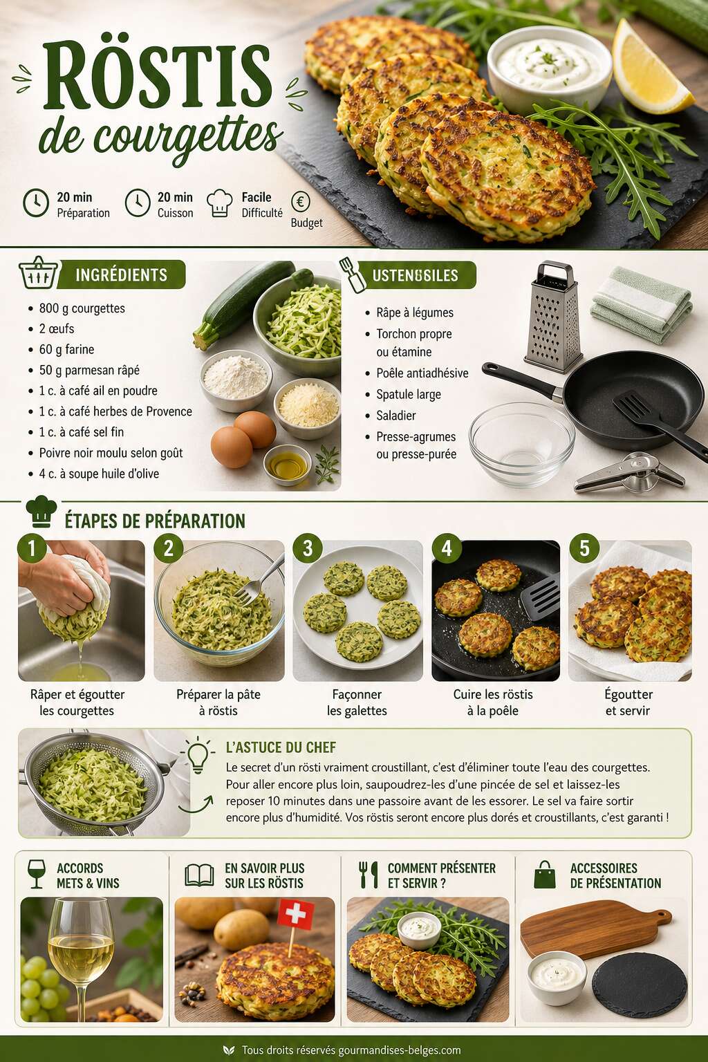Fiche recette R&ouml;stis de courgettes : la meilleure recette facile et croustillante