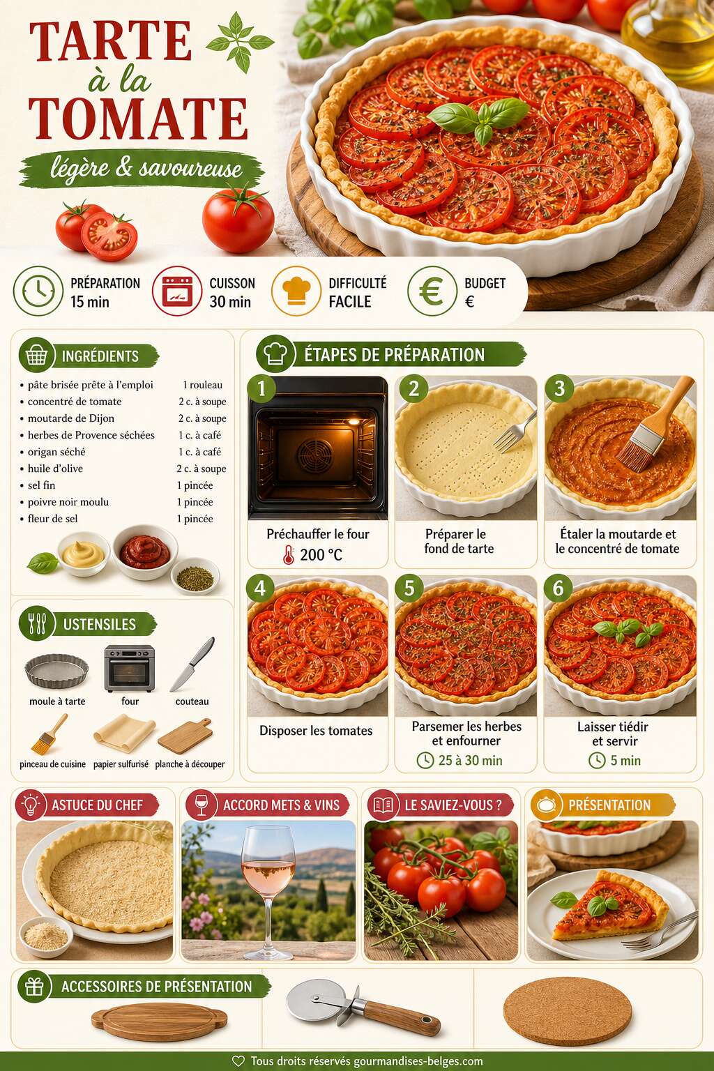 Fiche recette Recette de tarte l&eacute;g&egrave;re &agrave; la tomate facile et savoureuse