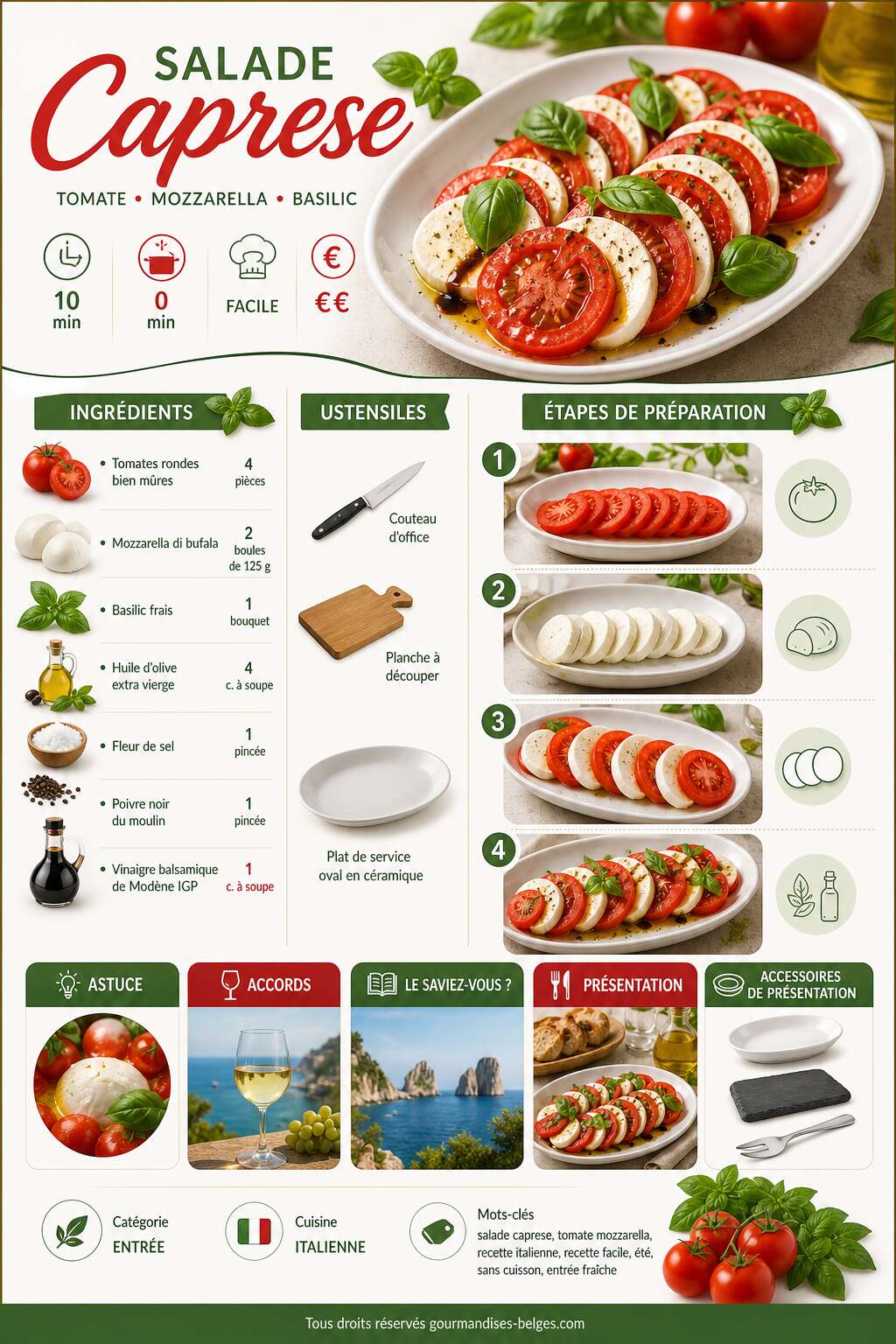 Fiche recette Recette de salade caprese tomate mozzarella