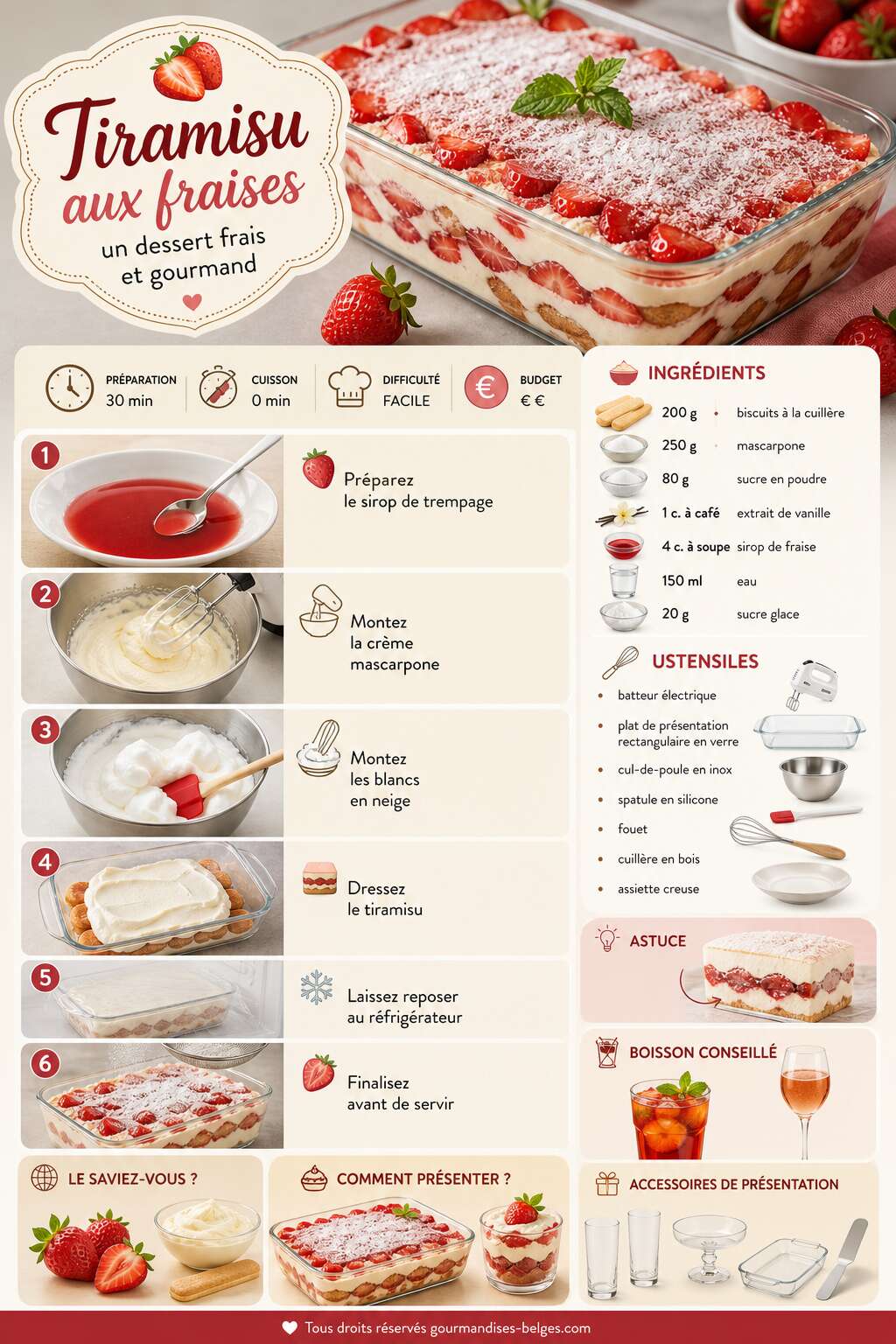 Fiche recette Recette du tiramisu aux fraises : un dessert frais et gourmand