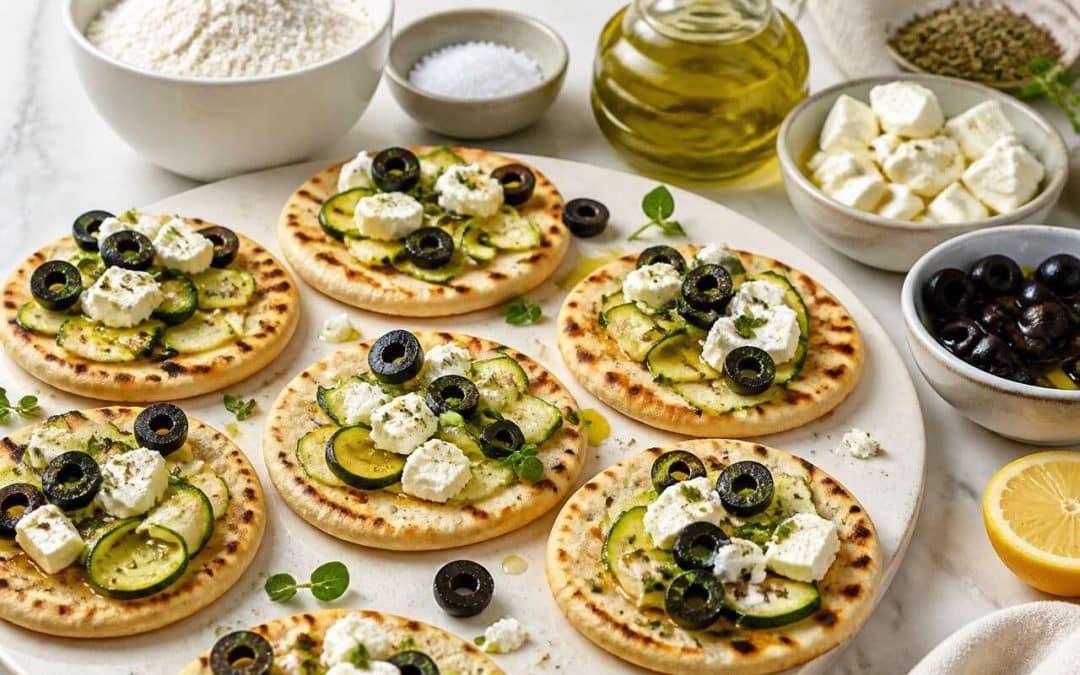 Recette de mini piadina courgette, feta et olive