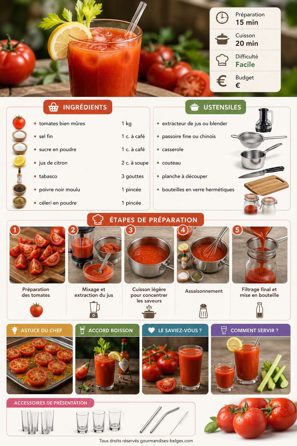 Fiche recette Jus de tomates maison : la meilleure recette facile et rapide
