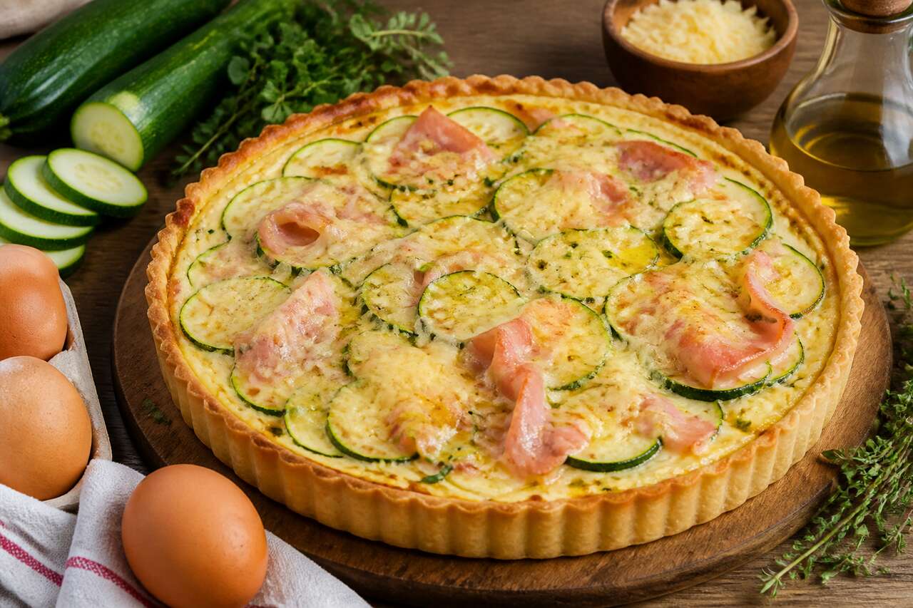 Recette de tarte aux courgettes et jambon facile et savoureuse