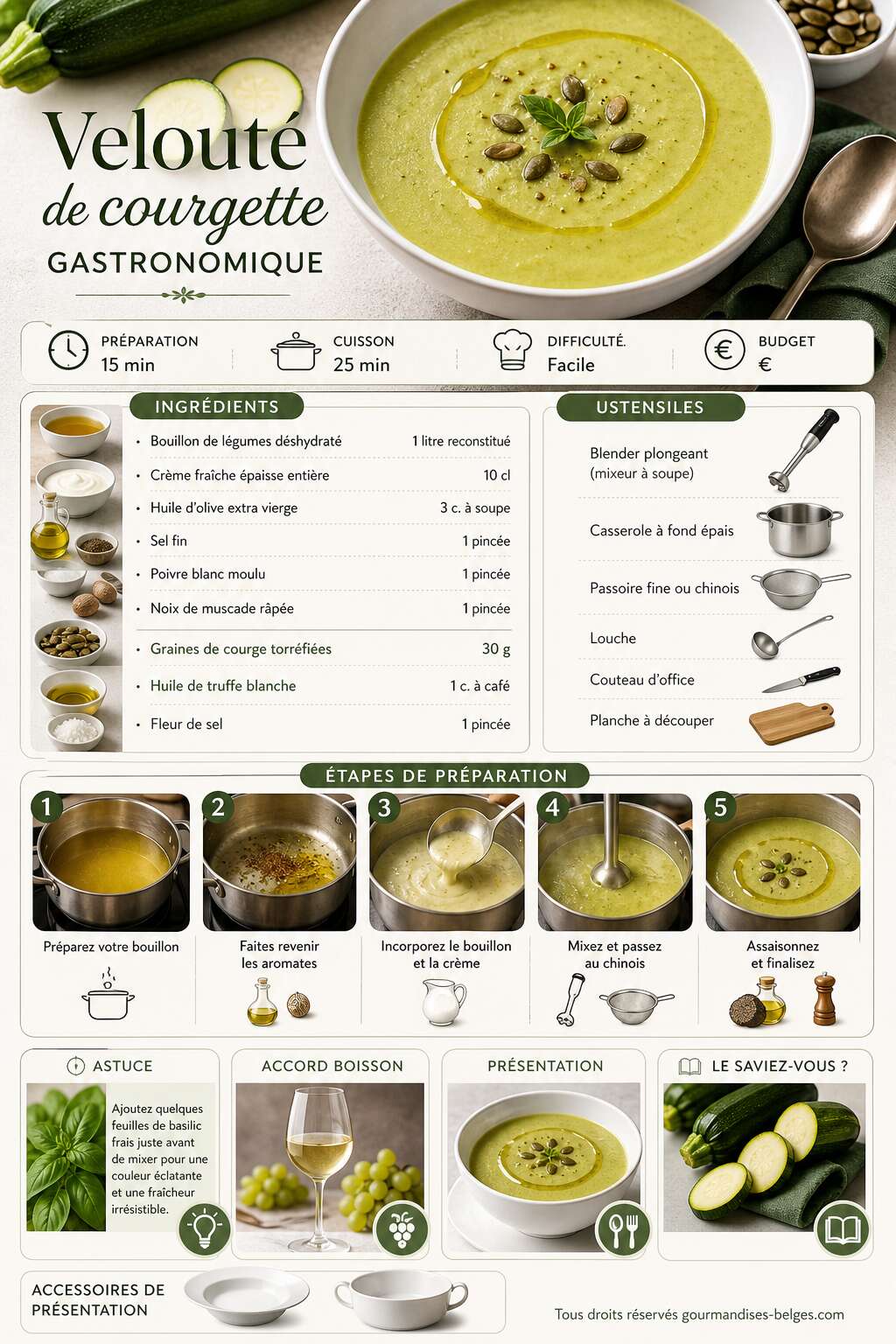 Fiche recette Recette du velout&eacute; de courgette gastronomique