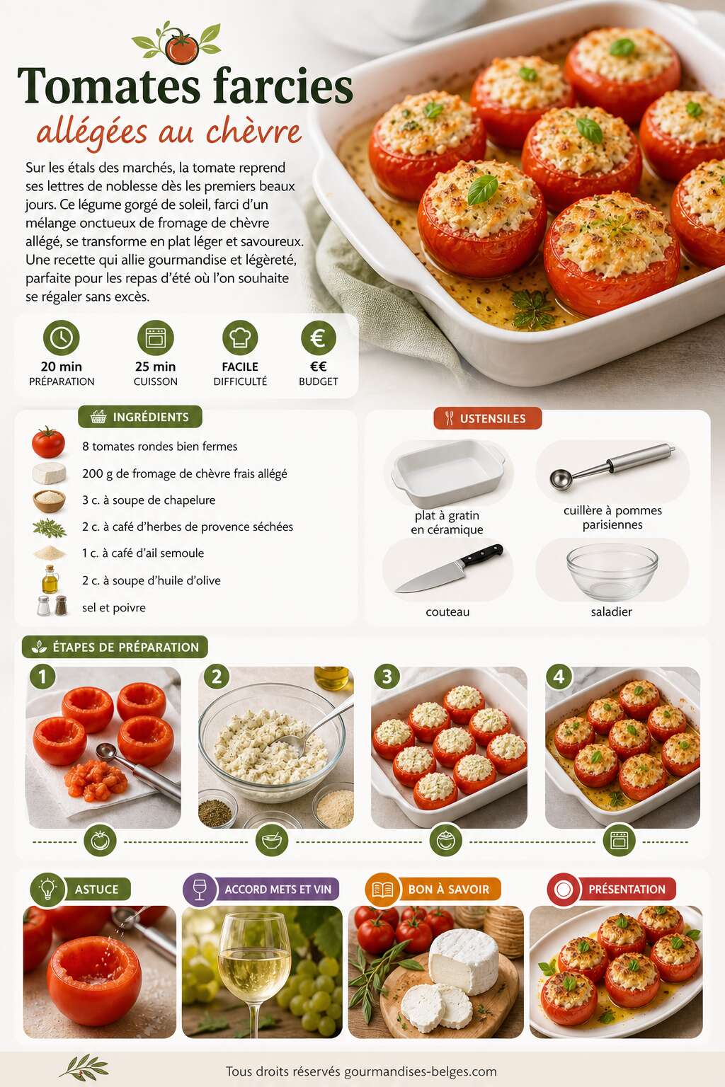 Fiche recette Recette de tomates farcies all&eacute;g&eacute;es au ch&egrave;vre