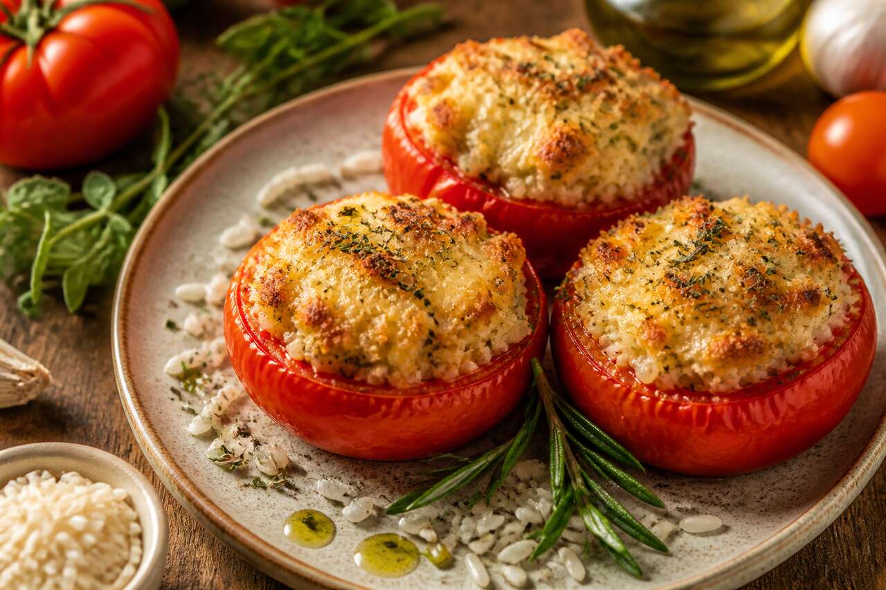 Recette de tomates farcies au riz et aux fromages
