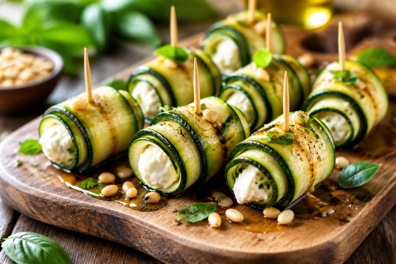 Recette facile de rouleaux de courgette &agrave; la burrata