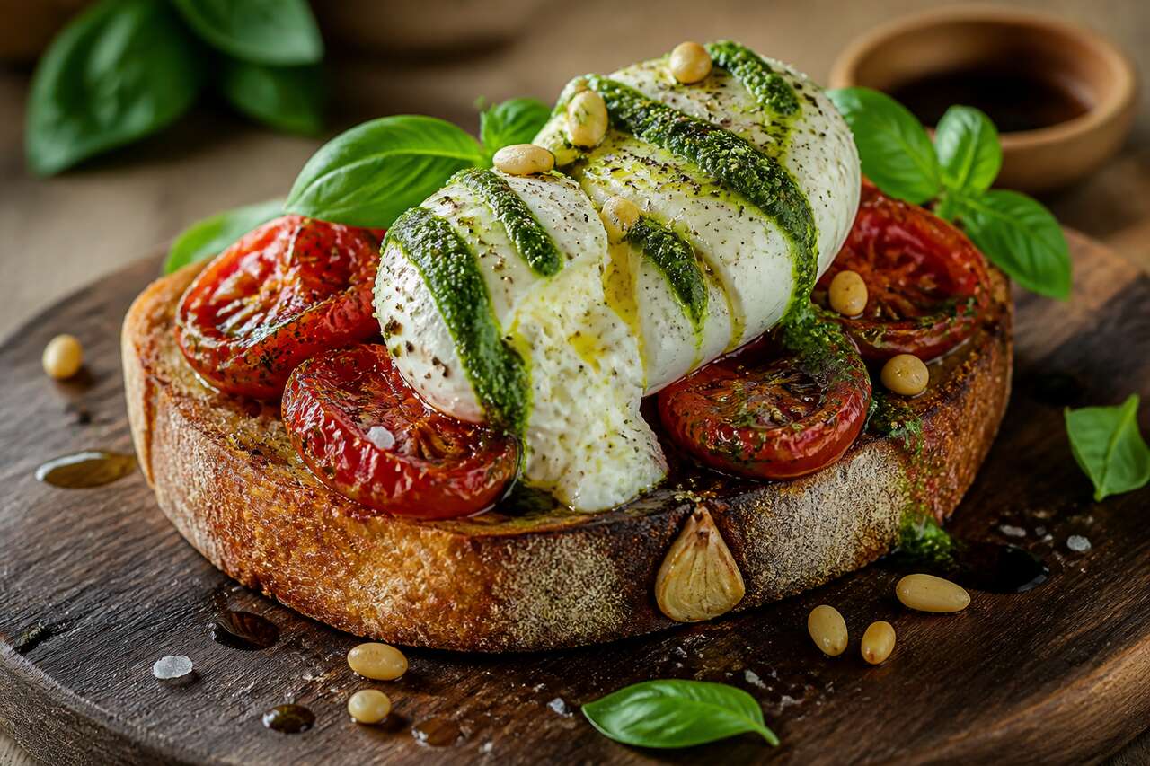 Tartine grill&eacute;e de tomates confites &agrave; la burrata de Cyril Lignac : la recette irr&eacute;sistible