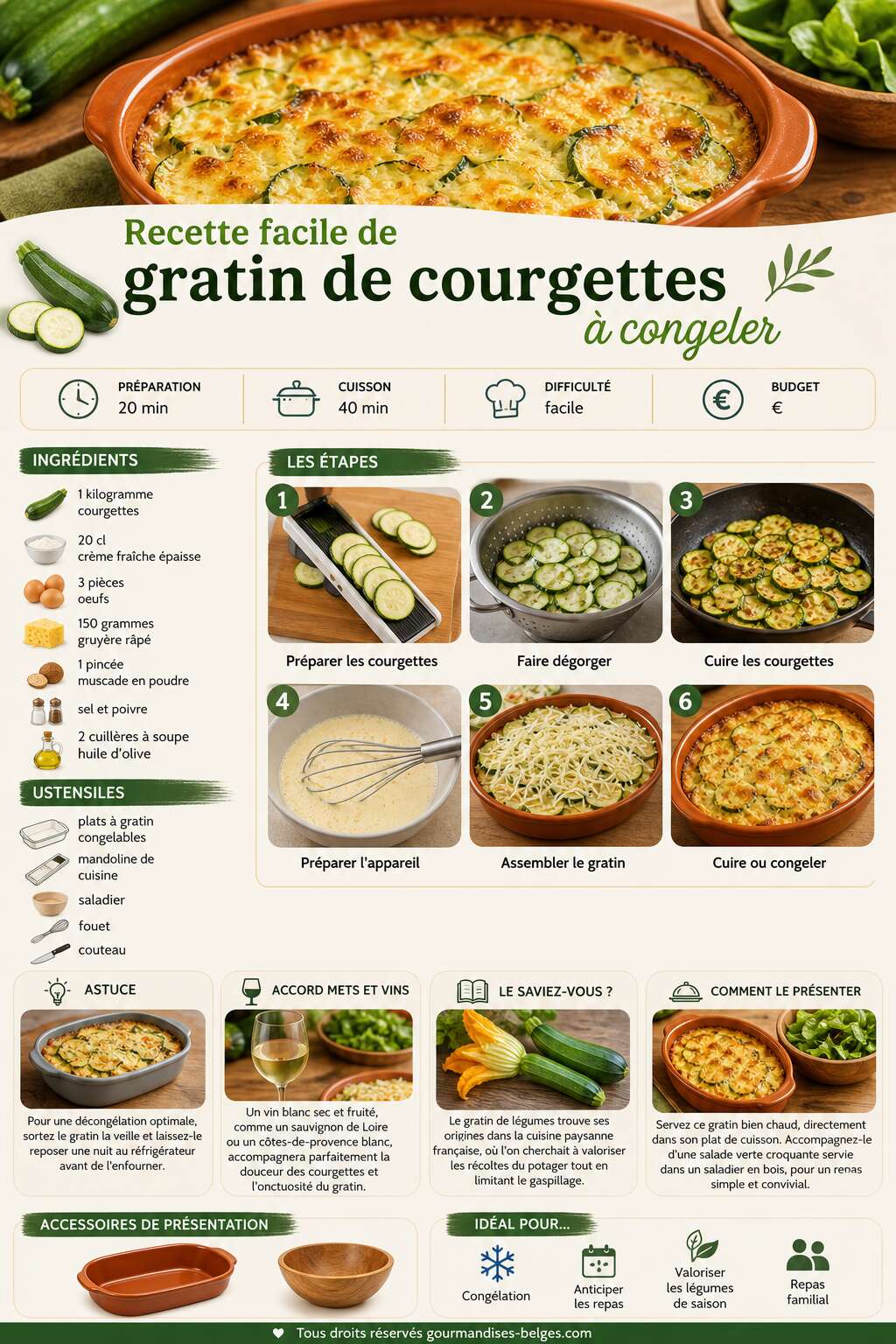 Fiche recette Recette facile de gratin de courgettes &agrave; congeler